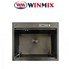 Кухонна мийка Winmix MH6050-SK Nano-Black із нержавіючої сталі зі сходинкою для сушарки та підставкою під ножі, Графіт