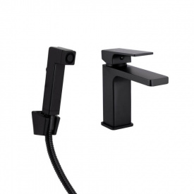 Змішувач для раковини Qtap Gemini з гігієнічним душем Black Matt (QTGEM272BLM45690)
