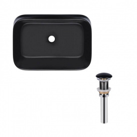 Раковина накладна прамокутна Qtap Scorpio 550х390х120 мм Matt Black + Донний клапан PU03