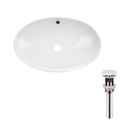 Раковина накладна овальна Qtap Dove White з донним клапаном PU02O (QT06113077WN47309)