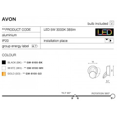Настенный светильник AZzardo Avon 14x14 см Черный (AZ2196) Миргород