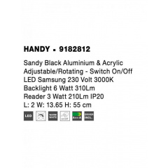 Бра Nova Luce Handy 13.65 x55 см Чорний (Nova9182812) Луцьк