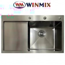 Кухонная мойка Winmix MH7849R NANO-BLACK из нержавеющей стали со ступенькой для сушилки, Графит