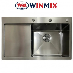 Кухонная мойка Winmix MH7849R NANO-BLACK из нержавеющей стали со ступенькой для сушилки, Графит Чугуев