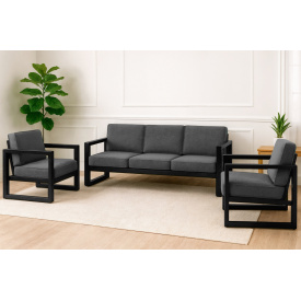 Комплект металевих меблів Tobi Sho Делтос/S7 з 6 подушками (3 верхні + 3 нижні) рогожка Світло-сірий/34, 750х1600х700 мм