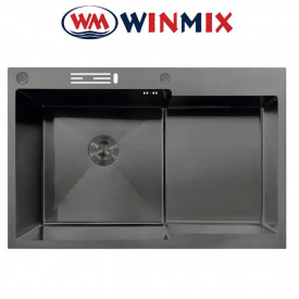 Кухонна мийка Winmix MH7849L-HK GRAPHITE з нержавіючої сталі зі сходинкою для сушарки та підставкою під ножі, Графіт