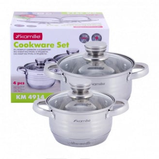 Набір каструль із нержавіючої сталі 4 предмети (1,5л, 2л) Kamille KM-4914