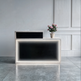 Стійка адміністратора пряма Tobi Sho Ресепшн/4 правостороння для офісу, салону з підсвіткою, 1600х600х1050 Дуб крафт білий/Чорний