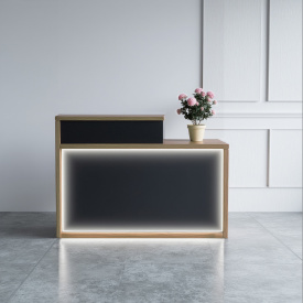 Стійка адміністратора пряма Tobi Sho Ресепшн/4 правостороння для офісу, салону з підсвіткою, 1400х600х1050 Дуб аппалачі/Чорний