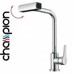 Смеситель для кухни с выдвижной поворотной лейкой Champion MOZ-014 CHROME из нержавейки Прилуки