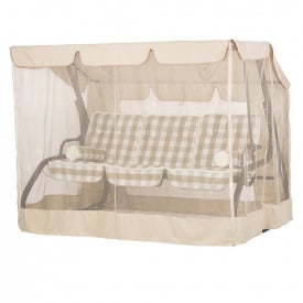 Садова річна гойдалка Vitan Сієста тримісна з тентом і москітною сіткою сидіння дралон бежева клітка