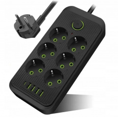 Мережевий подовжувач UA Power F06U 6 розеток 4 USB Type-C 2 м Чорний (2450340452) Ясногородка