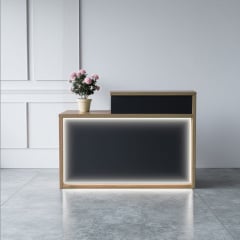 Стойка администратора прямая Tobi Sho Ресепшн/4 правосторонняя для офиса, салона с подсветкой, 1400х600х1050 Дуб аппалачи/Черный Купянск