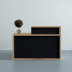 Стойка администратора прямая Tobi Sho Ресепшн/4 правосторонняя для офиса, салона с подсветкой, 1400х600х1050 Дуб аппалачи/Черный Купянск