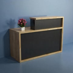 Стойка администратора прямая Tobi Sho Ресепшн/4 правосторонняя для офиса, салона с подсветкой, 1400х600х1050 Дуб аппалачи/Черный Купянск