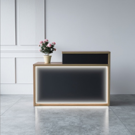 Стійка адміністратора пряма Tobi Sho Ресепшн/4 правостороння для офісу, салону з підсвічуванням, 1400х600х1050 Дуб аппалачі/Чорний