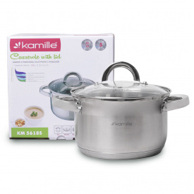 Кухонная кастрюля 2.5л из нержавеющей стали с крышкой и полыми ручками KL225081 Kamille