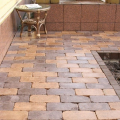 Тротуарная плитка Золотой Мандарин Роттердам Антик 250х120х65 мм на сером цементе персиковый Гайсин