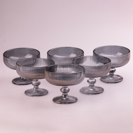 Креманка для морозива фігурна Lugi прозора ребриста з товстого скла набів 6 шт Сірий (HP7117G)