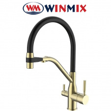 Змішувач для кухні рефлекторний Вухо Winmix Premium Gravity BRUSHED GOLD REFLECTOR BLACK (Chr-021) під осмос із силіконовим виливом, Польща