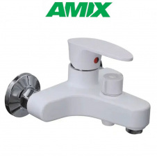 Змішувач для ванни з термопластику AMIX CEZAR-009 EURO SET WHITE (зі шлангом, лійки та кронштейном), Білий