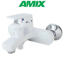 Змішувач для ванни з термопластику AMIX Lucas-009 EURO SET White (зі шлангом, лійки та кронштейном), Білий
