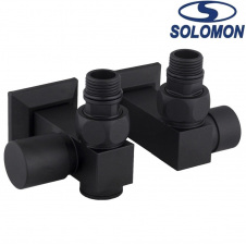 Набір кутовий кран вентильний з американкою Solomon LUX 1/2″ (2 шт) CUBE BLACK 8888 ТЕН, Польща (під замовлення)