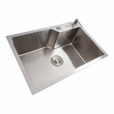 Кухонна мийка Platinex Handmade 65*43 (з сифоном, дозатором та кріпленням), Нержавіюча сталь