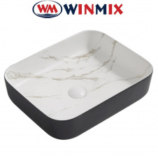 Раковина (умивальник) накладна Winmix Premium DIVERSE-0110 MARBLE BLACK 500*390*130mm (чорний+мармур)