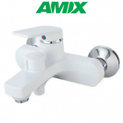 Змішувач для ванни з термопластику AMIX Lucas-009 EURO SET White (зі шлангом, лійки та кронштейном), Білий Конотоп