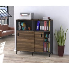 Офисная тумба Loft-design LS-1200х1200 с раздвижными дверями орех-антрацит