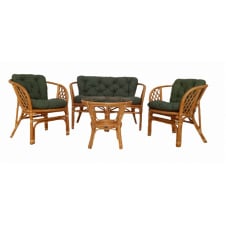 Комплект Cruzo Таврія Дарк Грін плетені крісла софа кавовий столик з натурального ротанга з зеленими подушками