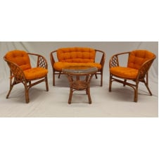 Комплект меблів Cruzo Багама Оранж софа+крісла + кофейний столик із ротанга з м'якими подушками