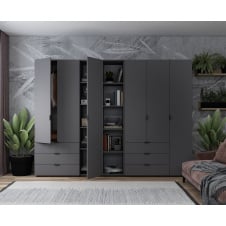 Комплект Doros Гелар з Етажеркою Графіт 3+3 ДСП 270.6х49.5х203.4 (42005061)