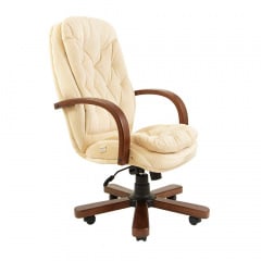 Офисное кресло кожанное Венеция Richman бежевое+Вуд с деревянными накладками орех Київ