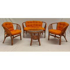 Комплект меблів Cruzo Багама Оранж софа+крісла + кофейний столик із ротанга з м'якими подушками Київ