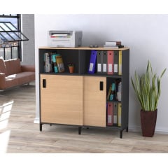Тумба офисная Loft-design LS-1200х1200 с раздвижными бежевыми дверями дуб-борас в цвете корпуса антрацит Лубны