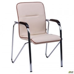 Стул-кресло АМФ Самба хром орех кожзам бежевый с кантом Днепр