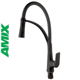 Змішувач для кухні з термопластику рефлекторний AMIX Lucas-017 SET Black REFLECTOR Black (з підводкою), Чорний