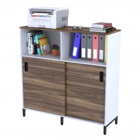 Офісна тумба Loft-design LS-1200х1200 з розсувними дверима горіх у білому кольорі