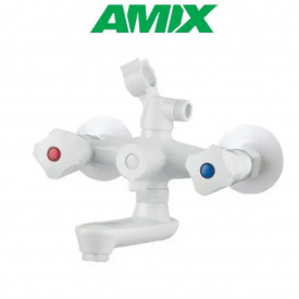 Змішувач для ванни з термопластику AMIX Omega-142 EURO SET WHITE (з шлангом, лійкою та кронштейном), Білий