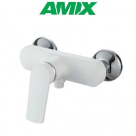 Змішувач для душової кабіни з термопластику AMIX Lucas-003 SET White (зі шлангом, лійки та кронштейном), Білий