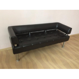 Диван офісний Тонус 160 см з підлокітниками чорний кожзам