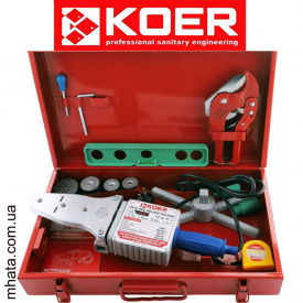 Паяльник для поліпропіленової труби KOER SET-03 (1500Вт,4 насад,ножн,рулетка,2 заглуш,рівень)