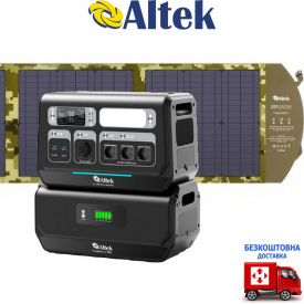 Комплект зарядна станція Altek PowerBox PRO AL2400 Plus + панель розкладна 120W ALT-120, хакі