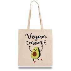 Эко-сумка шоппер с принтом "Vegan Mom" Кавун Бежевый