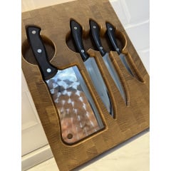 Набор кухонный Gorillas BBQ DS44 Чешуя торцевая доска разделочная с кухонным топориком и набором из 3-х ножей Коричневый (5357) Дрогобыч