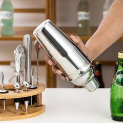 Набор для бара BAR для приготовления коктейлей с деревянной подставкой 750 мл 12 предметов Серебристый (C051212) Запорожье