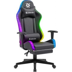 Геймерское кресло Defender Watcher полиуритановое с RGB подсветкой и подножкой Черный Кропивницкий