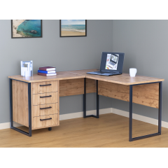 Стол угловой офисный Tobi Sho LOFT Gold СУЛГ/2-1 с 4 ящиками столешница 18 мм, 1400х1400х750 Дуб аппалачи Доманёвка